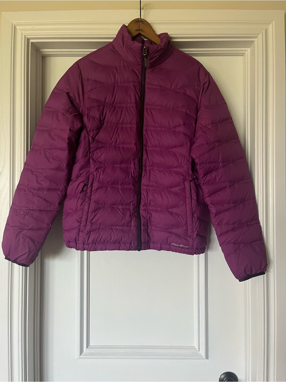 Eddie Bauer Women’s Size Large Pink Purple Down Puffer Jacket Puffy Coat